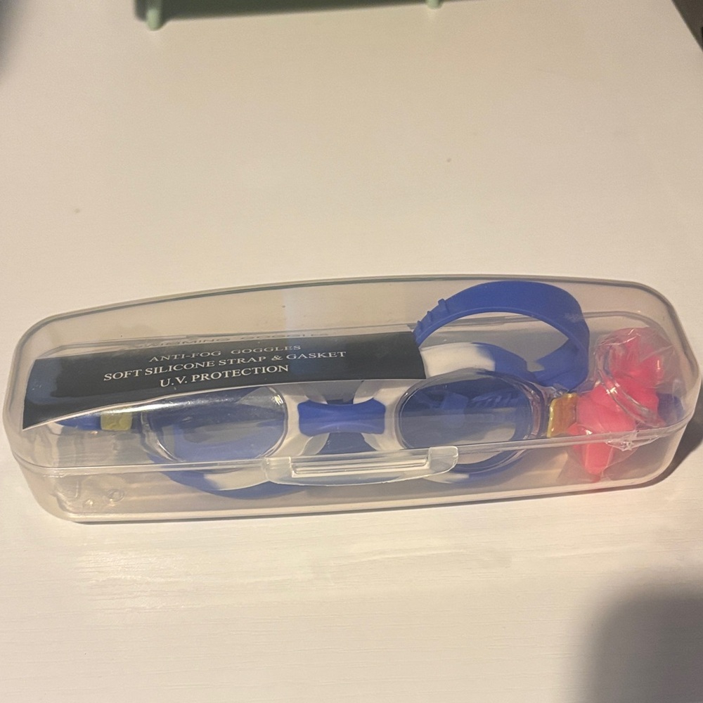 Blue and Pink Swim Goggles with UV Protection